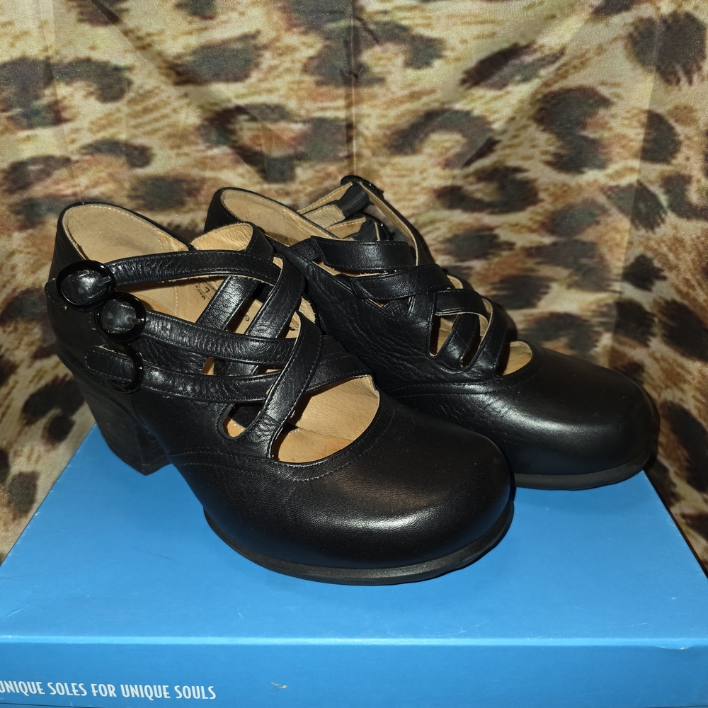 John Fluevog Black Strappy Heels